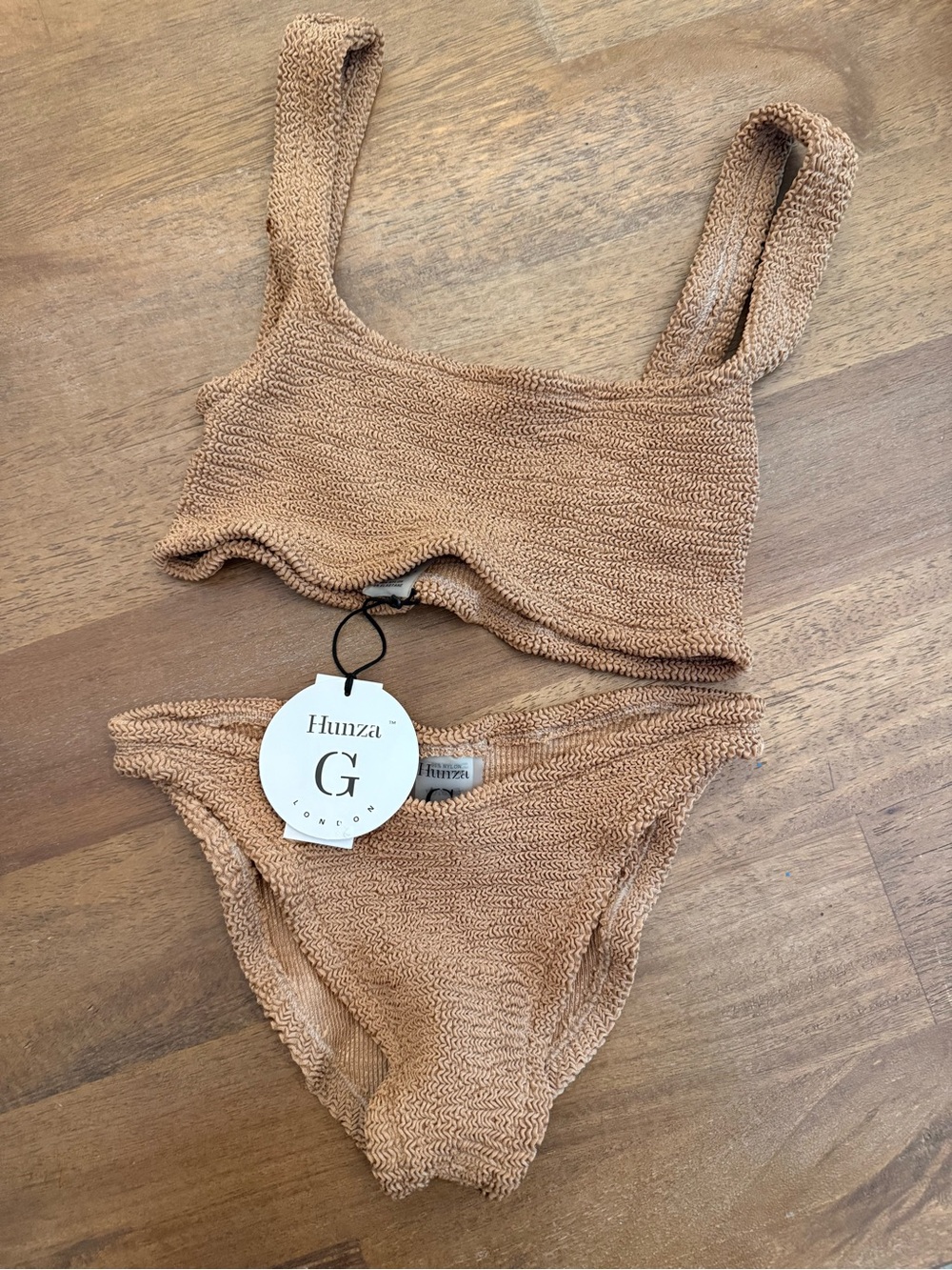NEW Hunza G Tan Textured Bikini Set